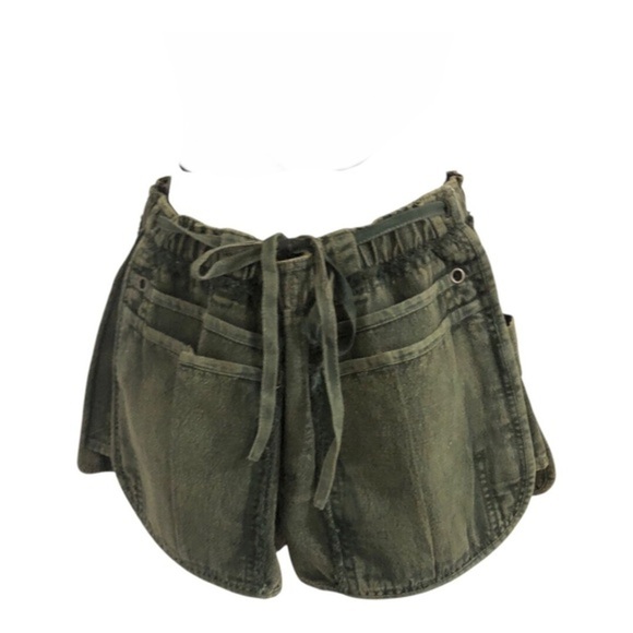 Free People green washed denim fringe paperbag drawstring waist shorts size‎ XS - Picture 7 of 11